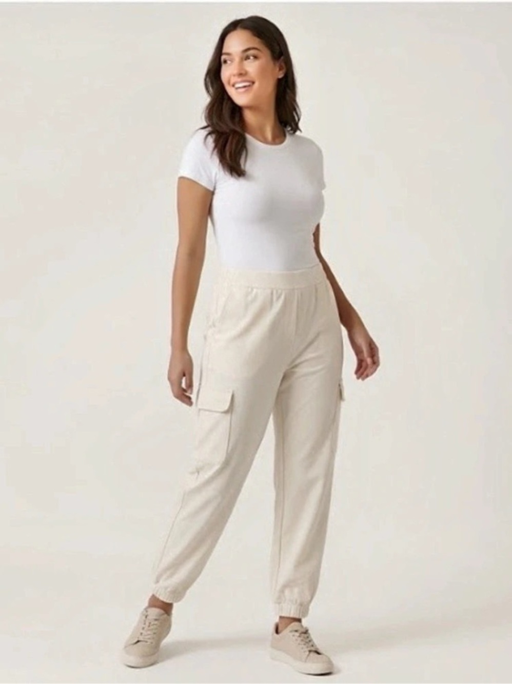 Calia Women's Cargo Jogger Pants in Cream Like New